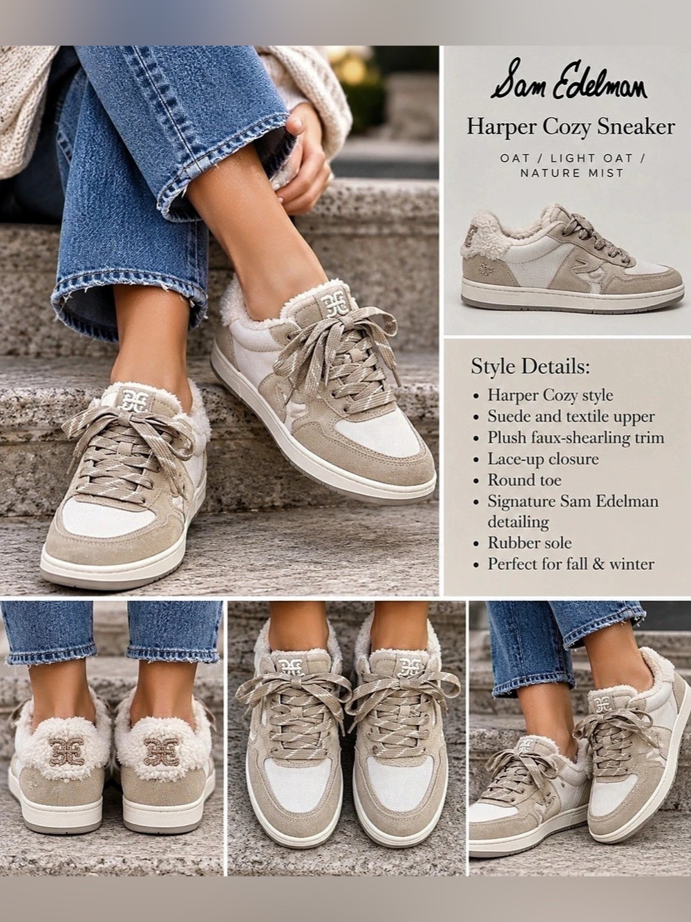 Sam Edelman Harper Cozy Sneaker Beige & White US 8.5
